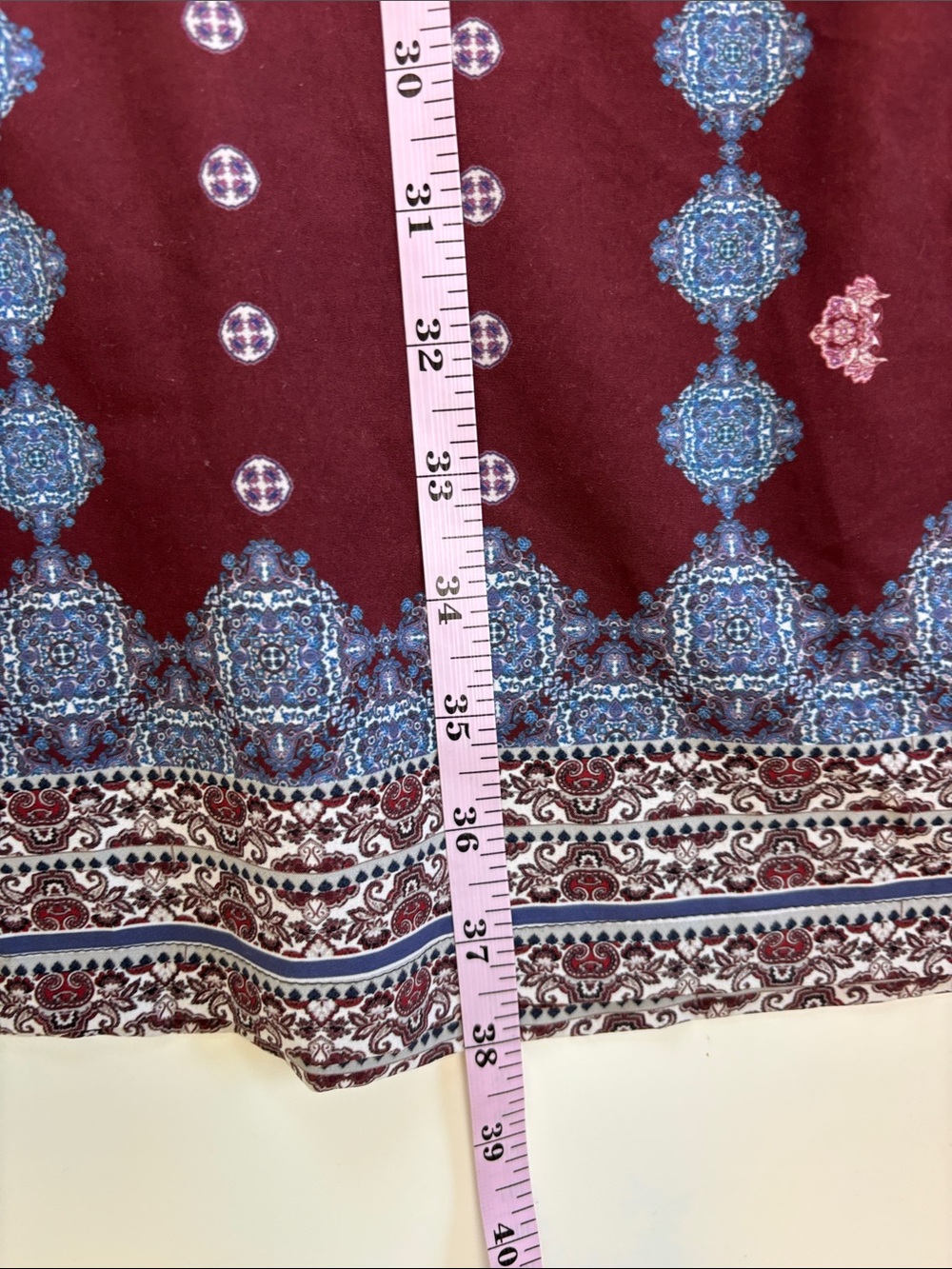 Bundle 2/$30! Clover Canyon Burgundy and Black Boho Midi Dress with Blue Accents - Picture 9 of 9